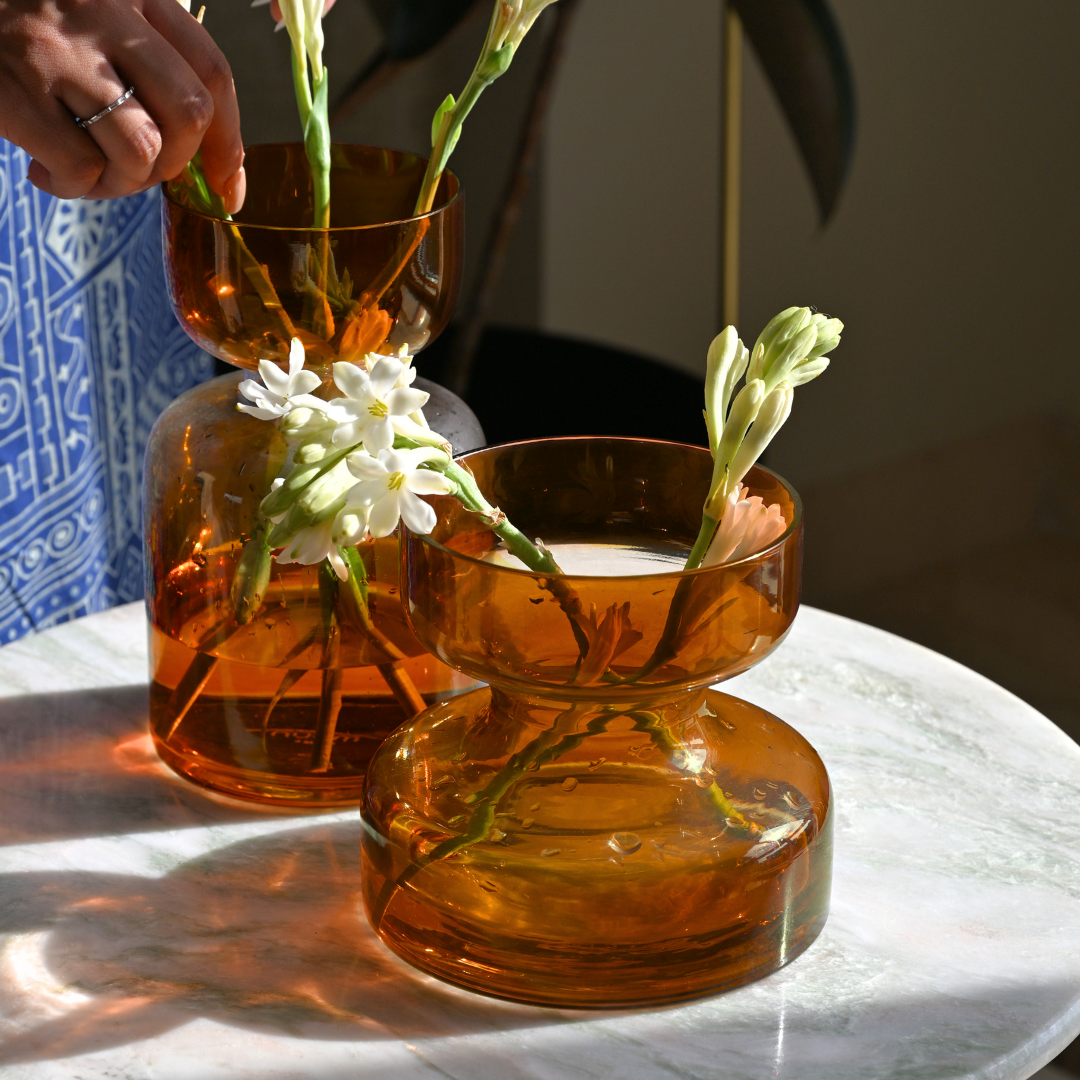 Handblown Tinted Glass Vase - Haze Brown, Largemouth, Two Sizes