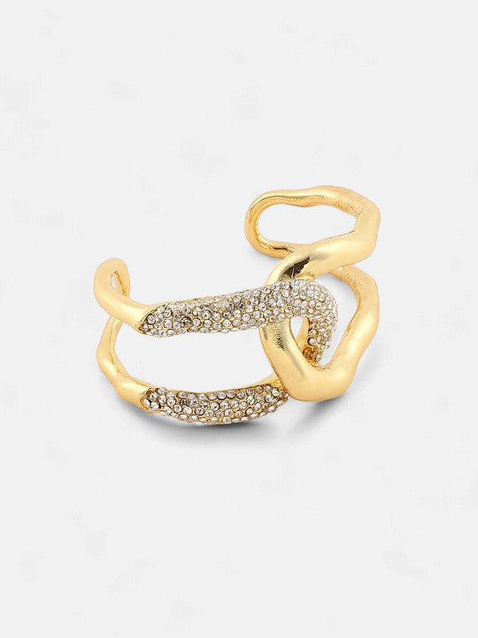 Studded Cuff Bracelet – Gold-Plated Alloy with Artificial Stones
