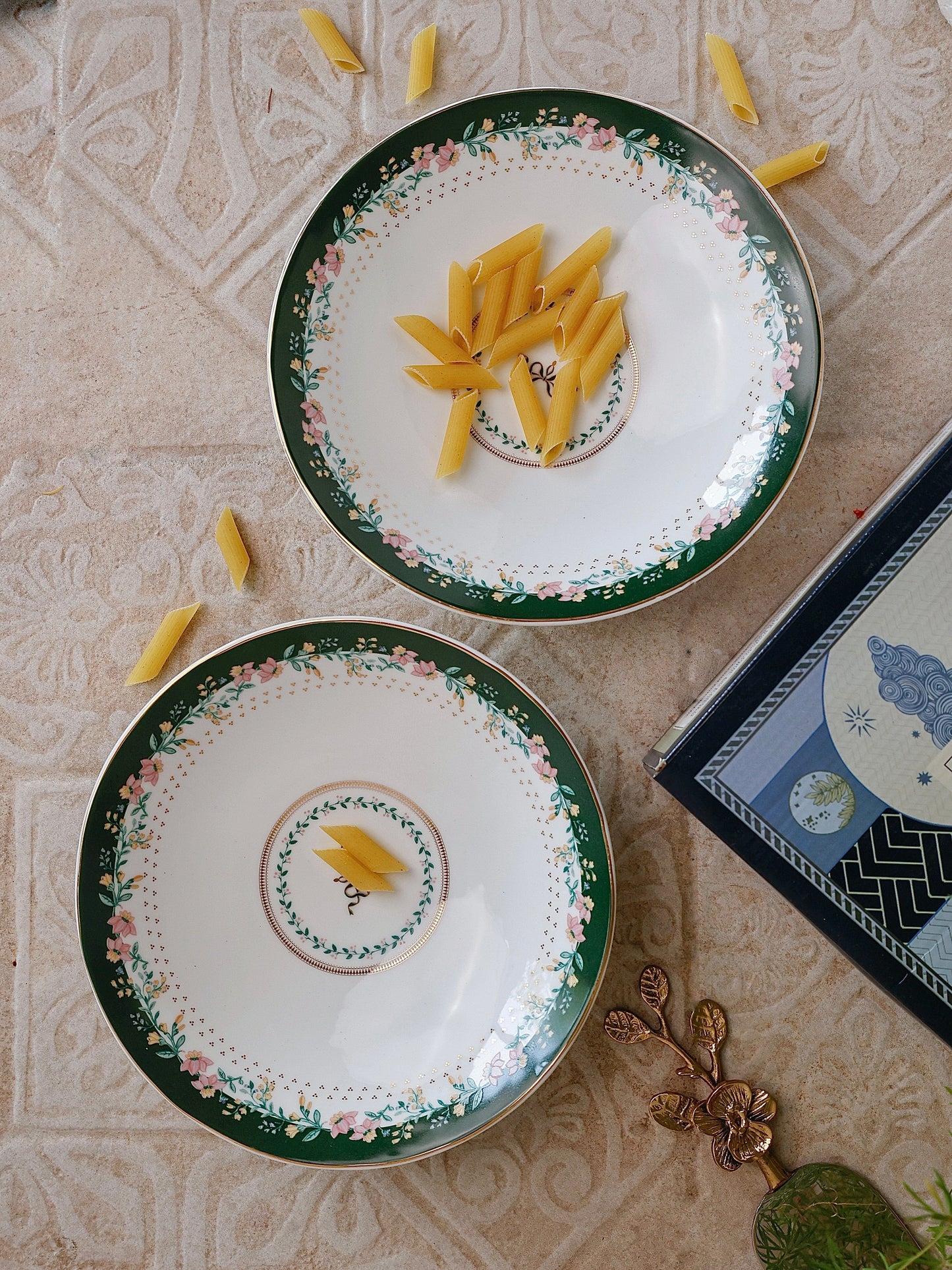 Serving Plate | Fine China Emerald Ribbon | 8.5"D x 2"H, Set of 2