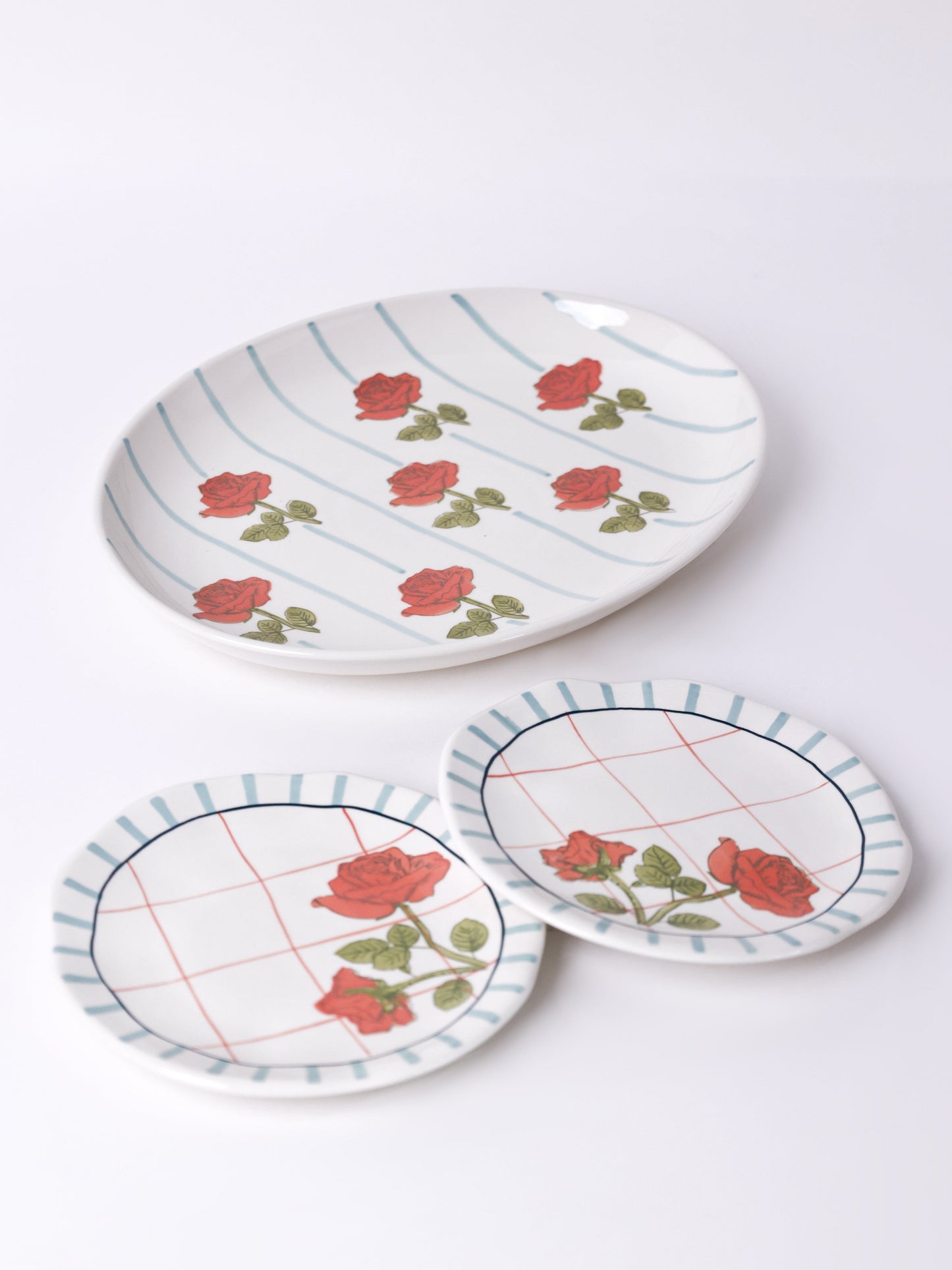 Serving Plate | Ceramic Hand-painted Rose Motifs | Set of 3