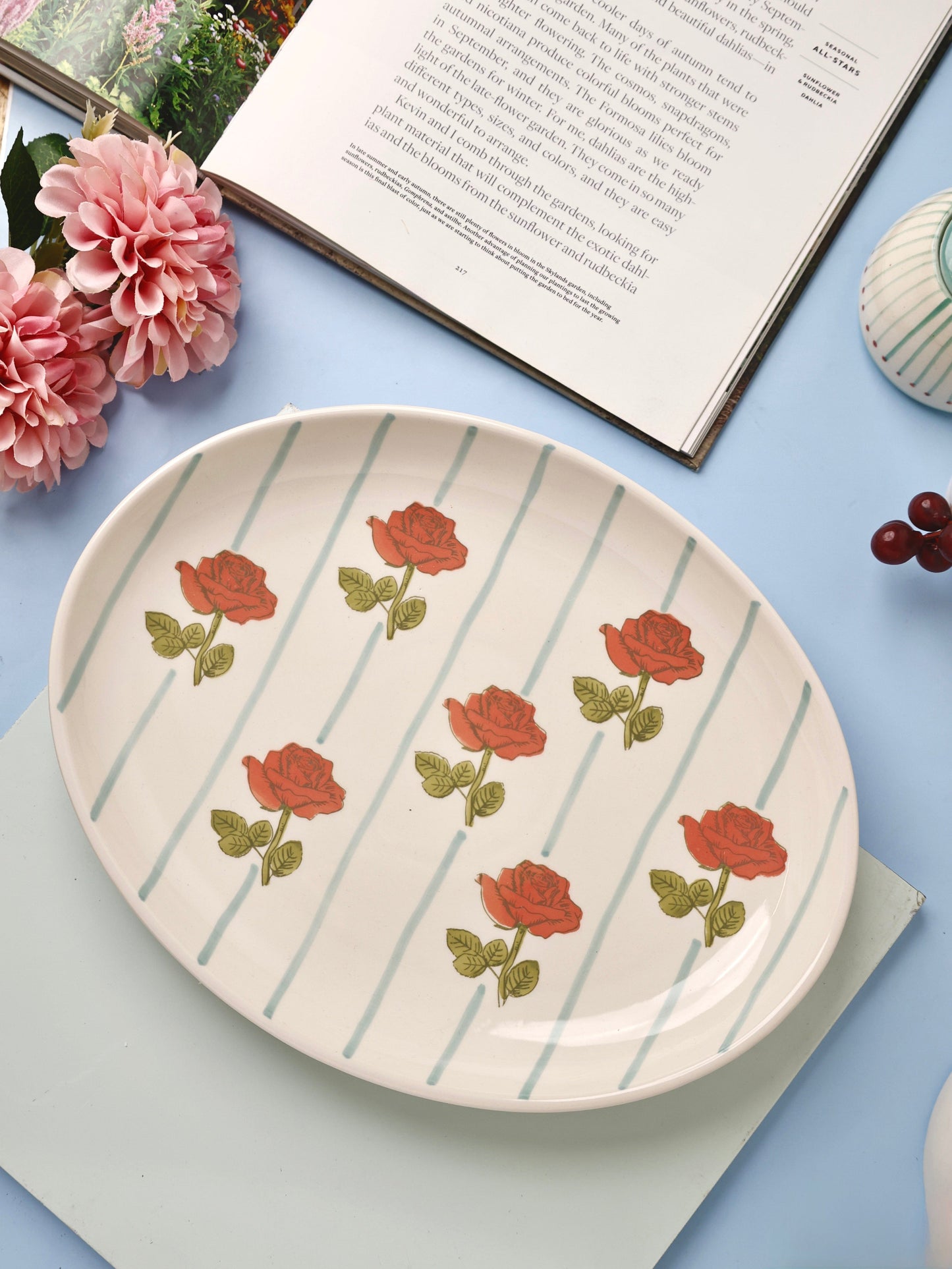Serving Plate | Ceramic Hand-painted Rose Motifs | Set of 3