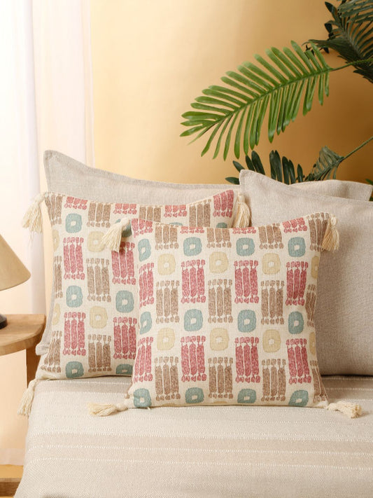 Set of 2 - Colour blocked Cushion Cover Set – Home Decor Textiles – Poly Linen Blend