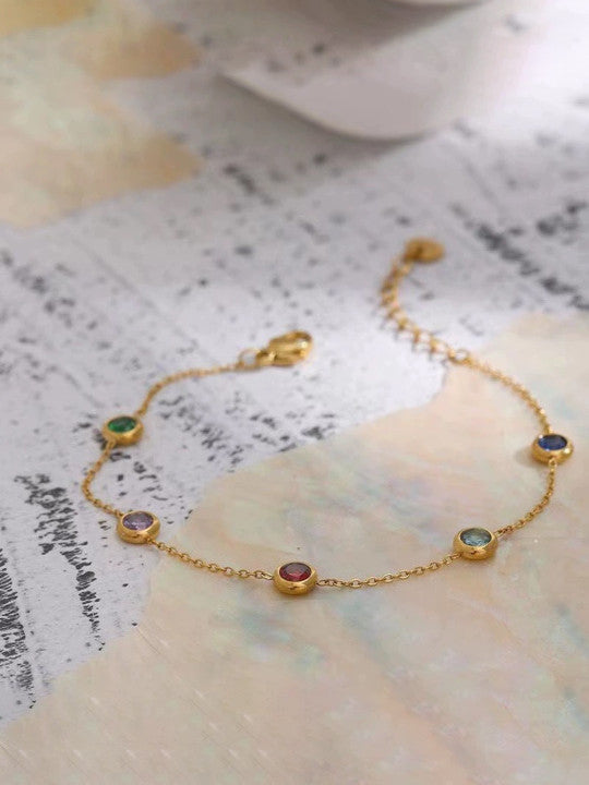 Studded Link Bracelet – Gold Finish – Alloy & Faux Stone