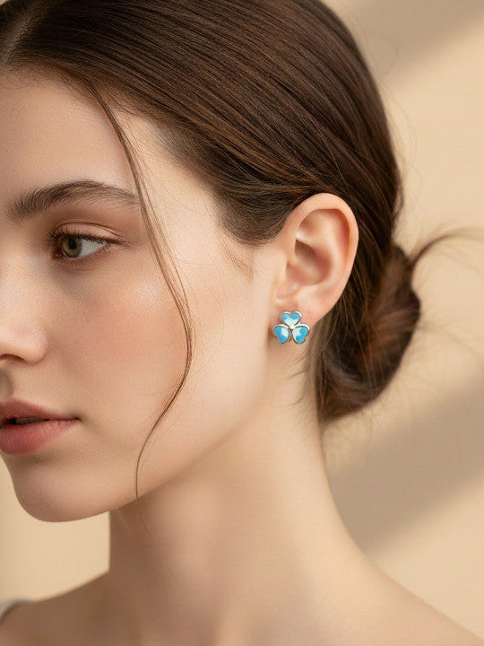 Decorative Blossom Earrings – Stud Jewellery – Enamel Detail, Silver-Plated – Per Pair