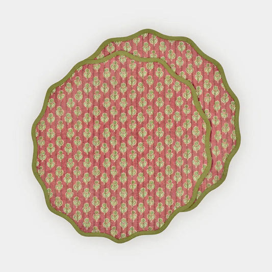 Table Mat | Viola Scallop Carmine Quilted Round Table Mats-Set of 2 by Sanctuary Living