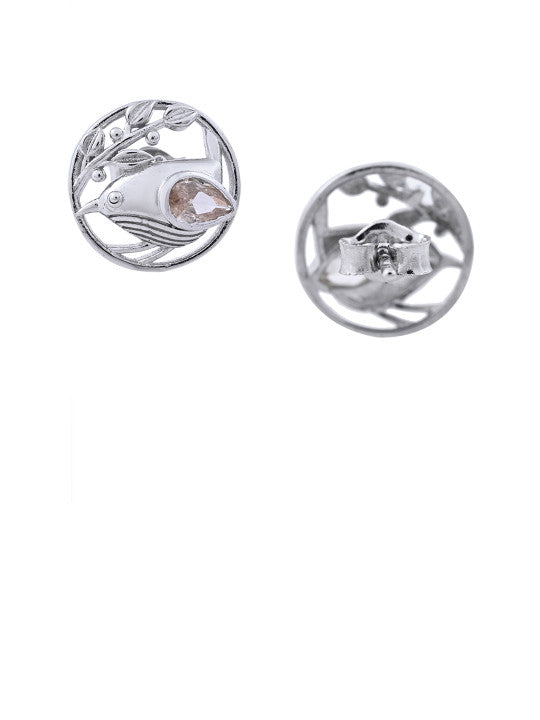 Avian Motif Stud Earrings – Sterling Silver – Stone-Accented – Retail Unit