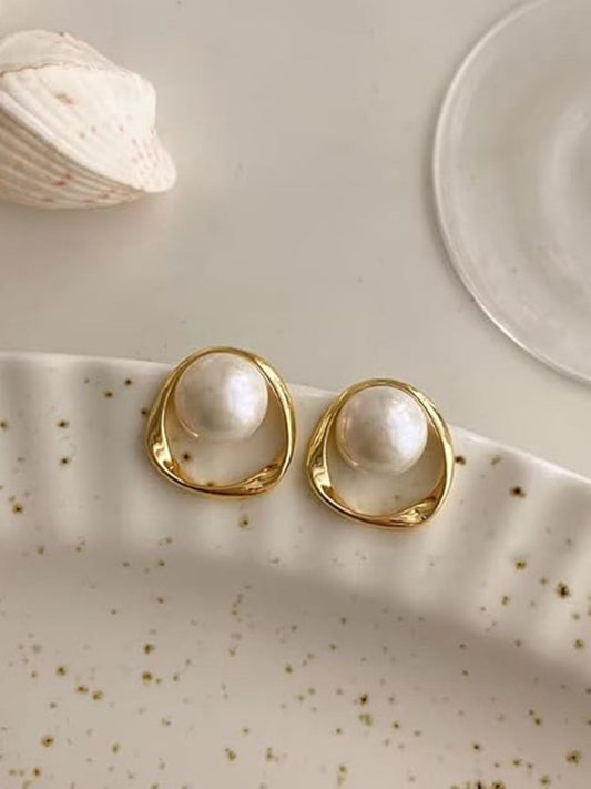 Contemporary Beaded Studs – Gilt Finish, Simulated Pearl