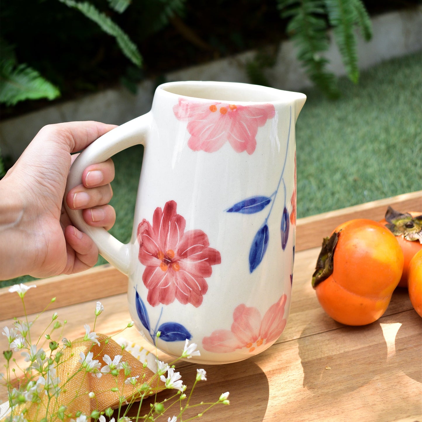 Jug | Ceramic Hand-painted Flower Bunch | 800ml