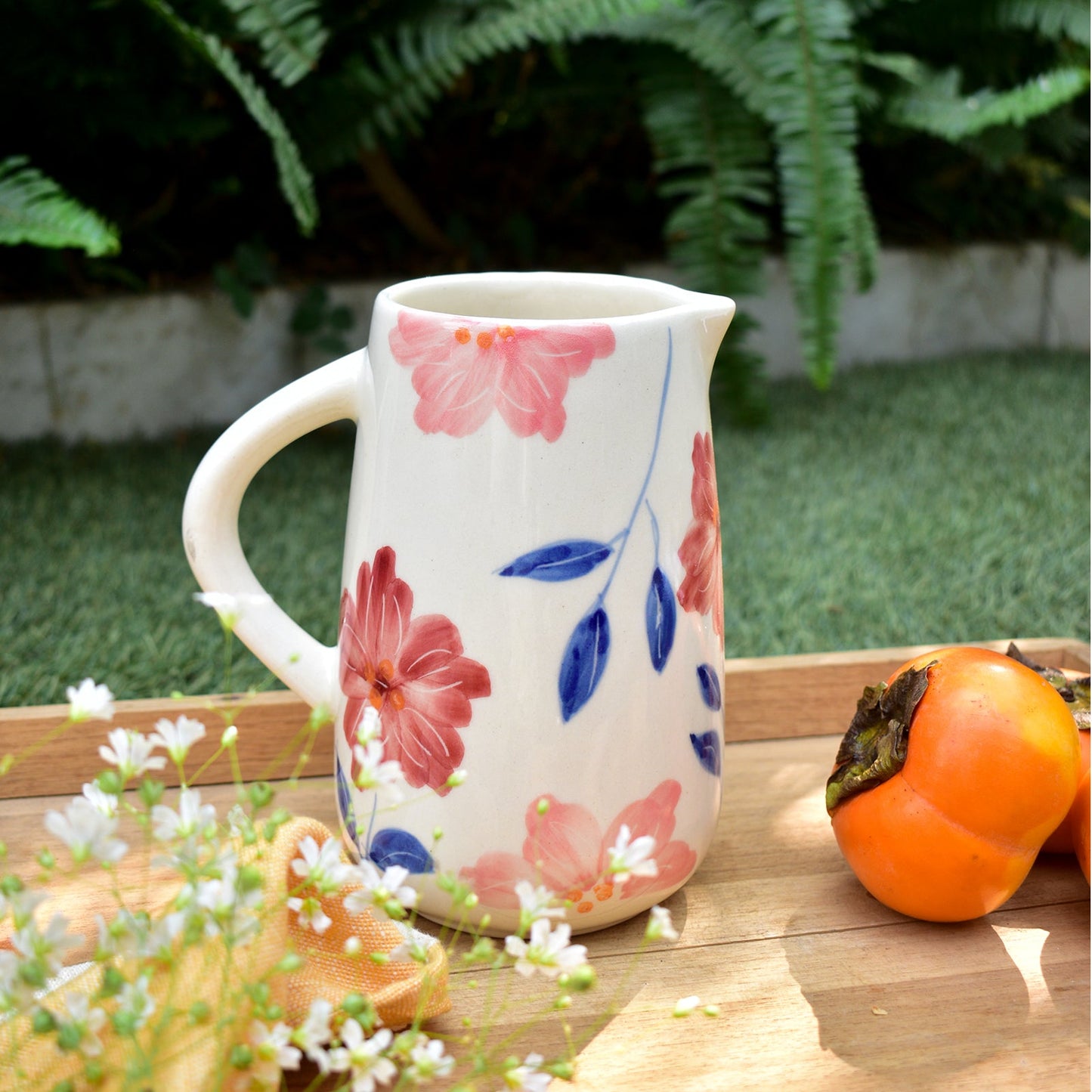 Jug | Ceramic Hand-painted Flower Bunch | 800ml