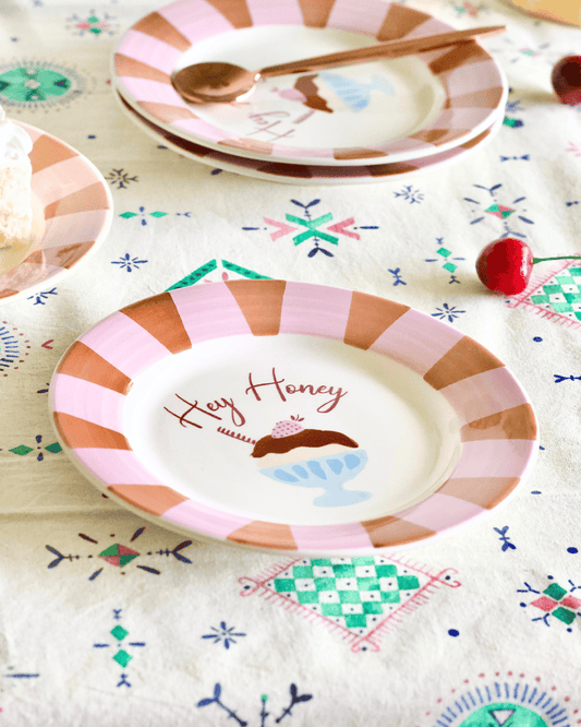 Serving Plate | Handpainted Ceramic Dessert Illustration | 16.5cm