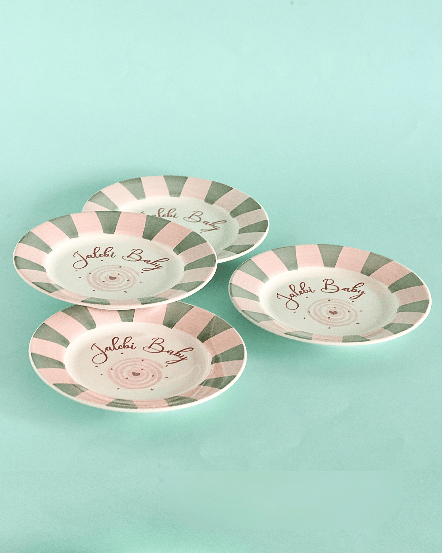Serving Plate | Ceramic Hand-painted Jalebi Baby | Set of 4, Dia 16.5cm