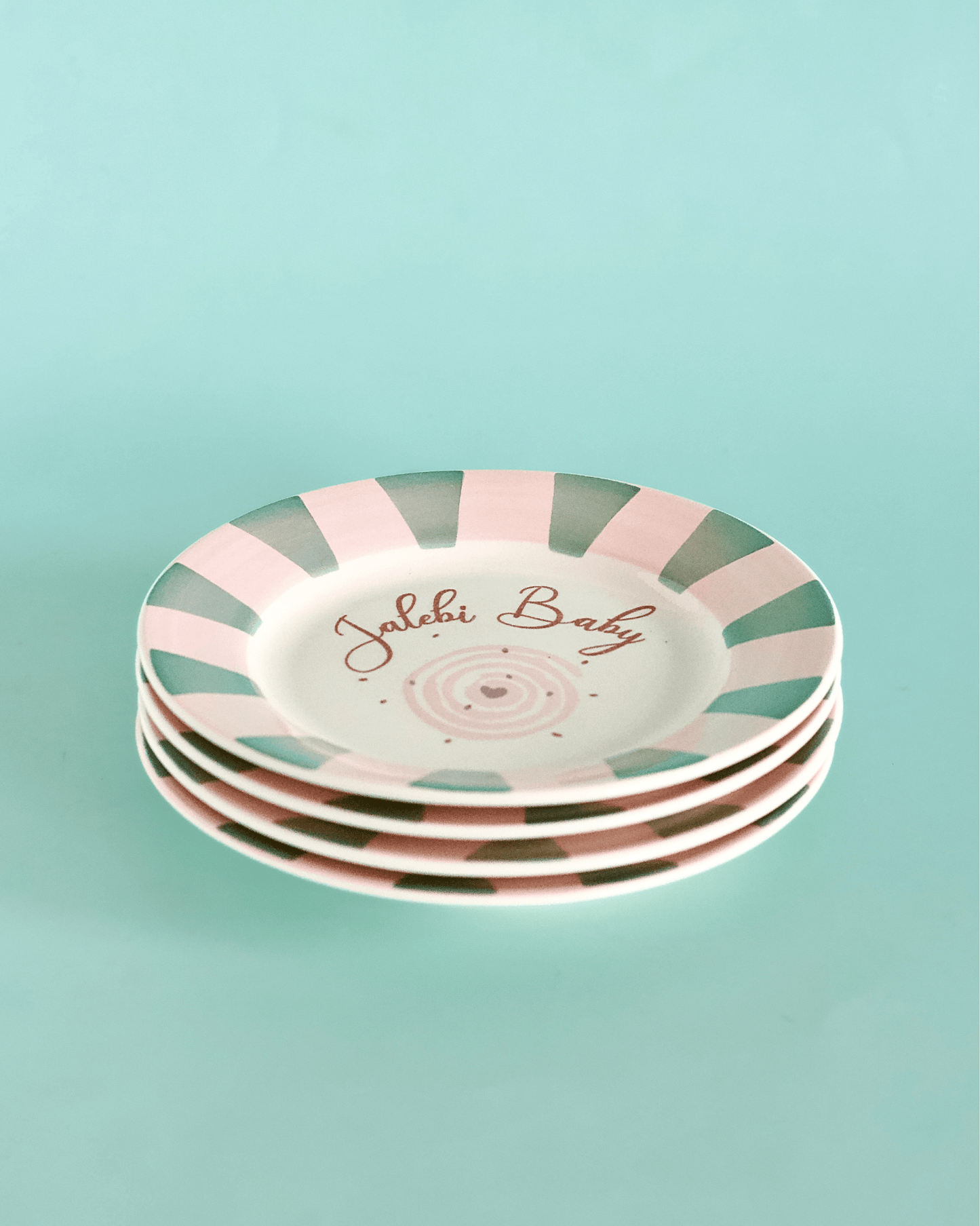 Serving Plate | Ceramic Hand-painted Jalebi Baby | Set of 4, Dia 16.5cm