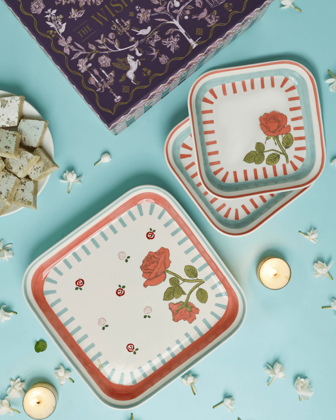 Serving Plate | Hand-painted Ceramic Rose Motif | 2 Sizes | Gift Box