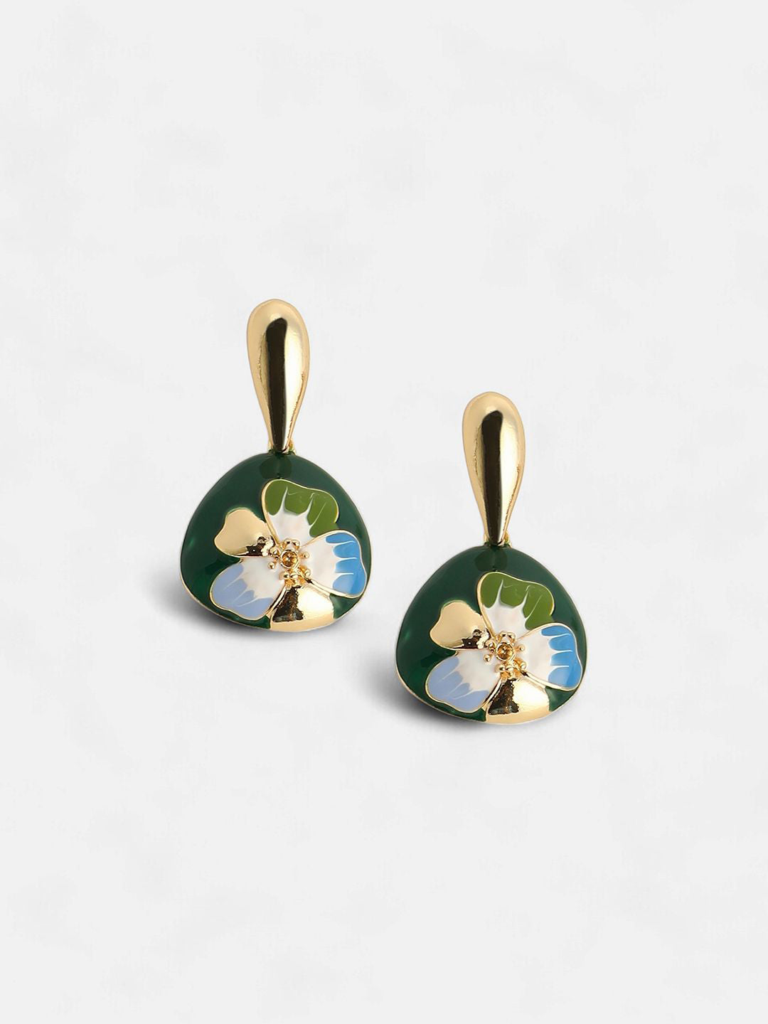 Gold-Plated Contemporary Hana Drop Earrings – Fashion Jewellery – Green & Blue – 2.5cm Length
