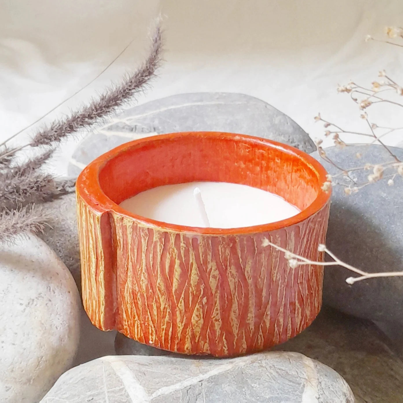 Handcrafted Papier-Mâché Candle Holder-Red Texture