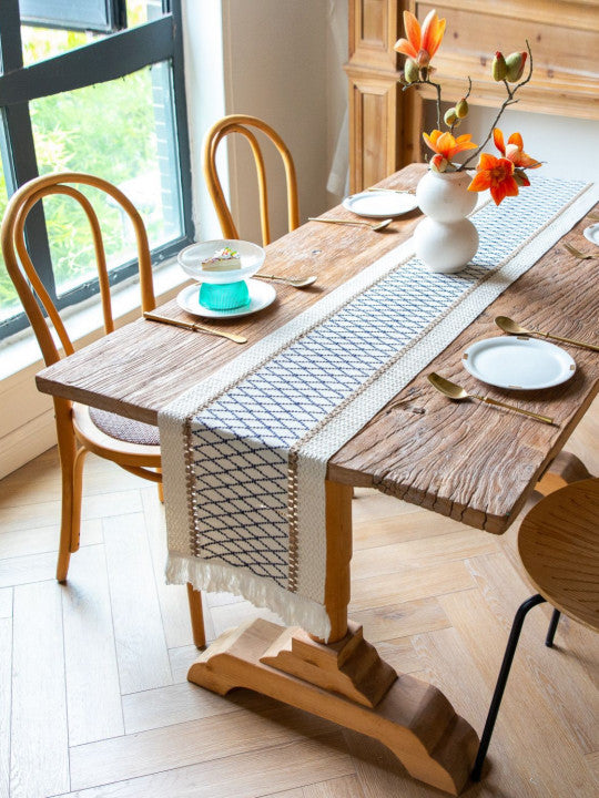 Woven Table Runner – Dining Linen – Cotton Jute Blend – Reversible Design