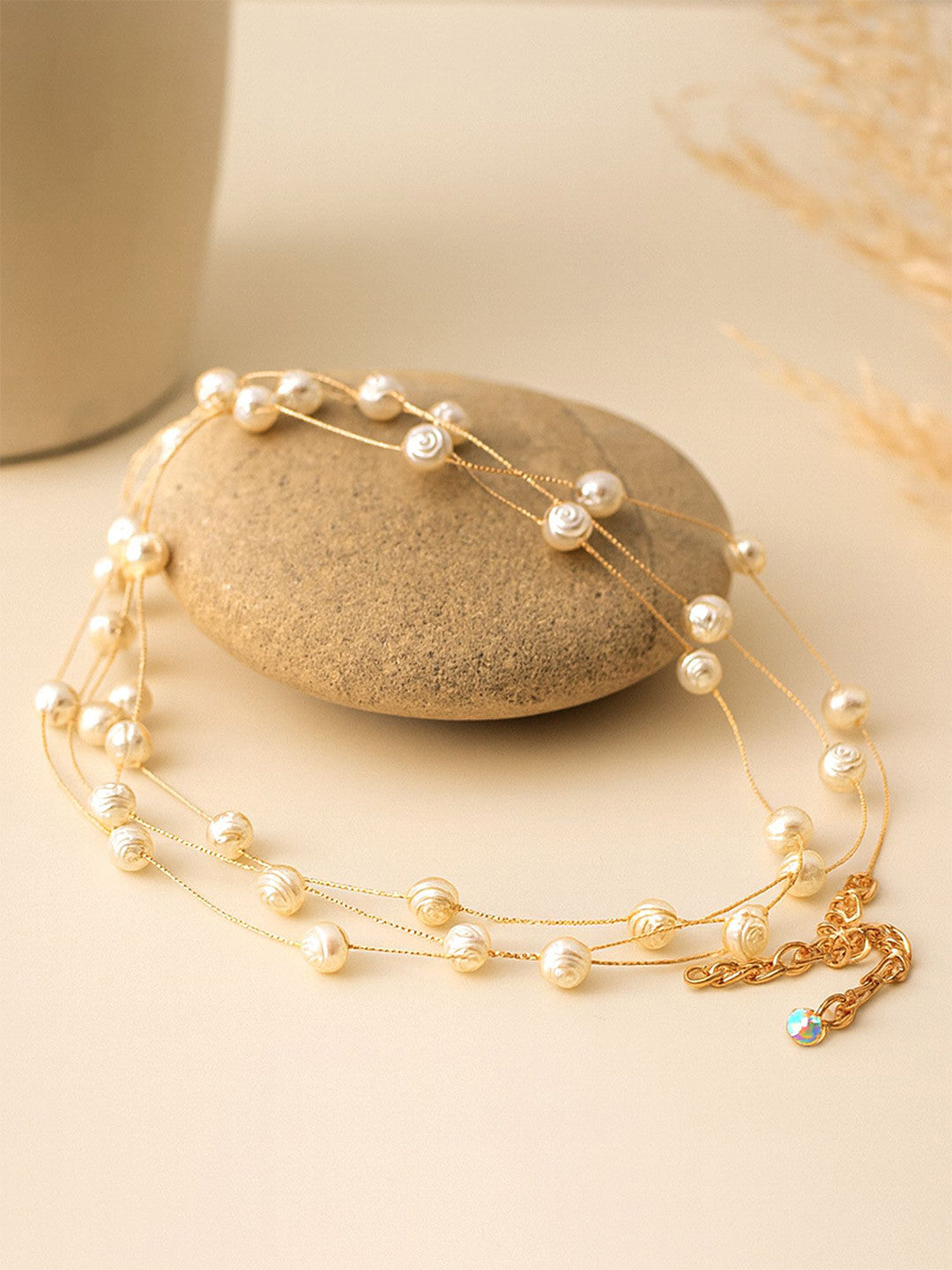 Gold-Plated Pearl Beaded Layered Necklace – Fashion Jewellery – Alloy & Pearl – 38.2 cm Length
