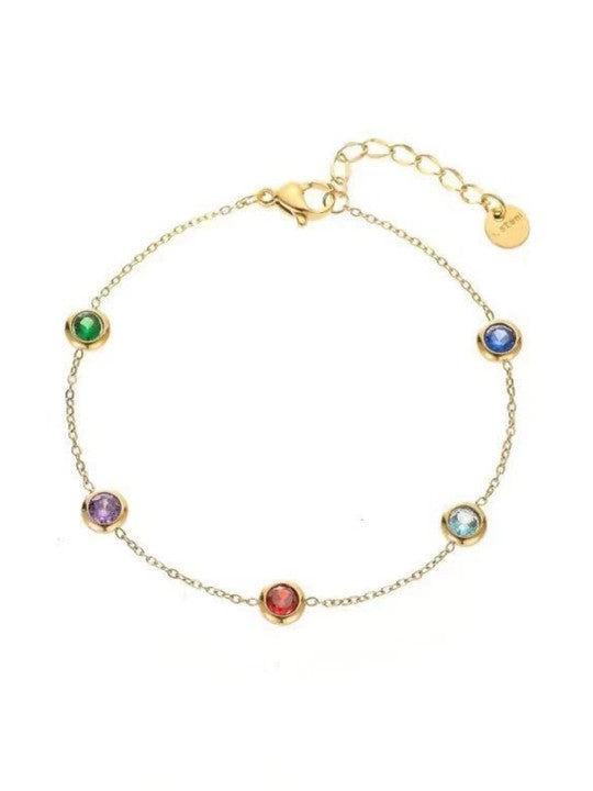 Studded Link Bracelet – Gold Finish – Alloy & Faux Stone