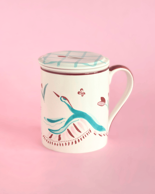 Skylark Handpainted Ceramic Infuser Mug with Lid 410 ml