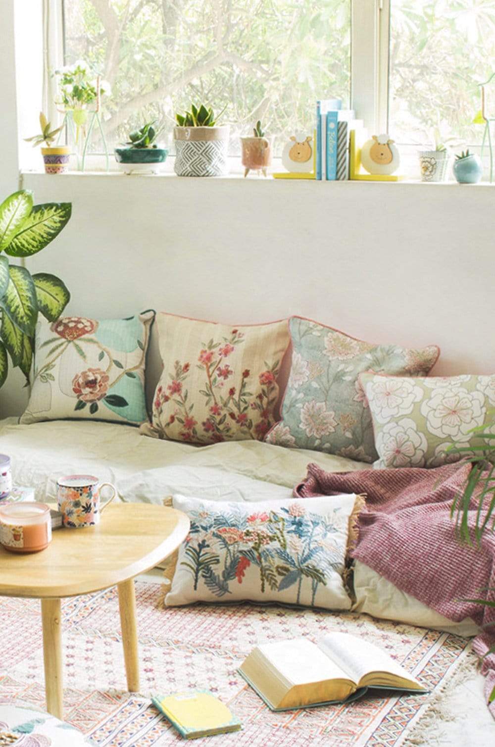 Cushion Cover | Cotton Hand Embroidered | Mint Green, 14L x 20W inches