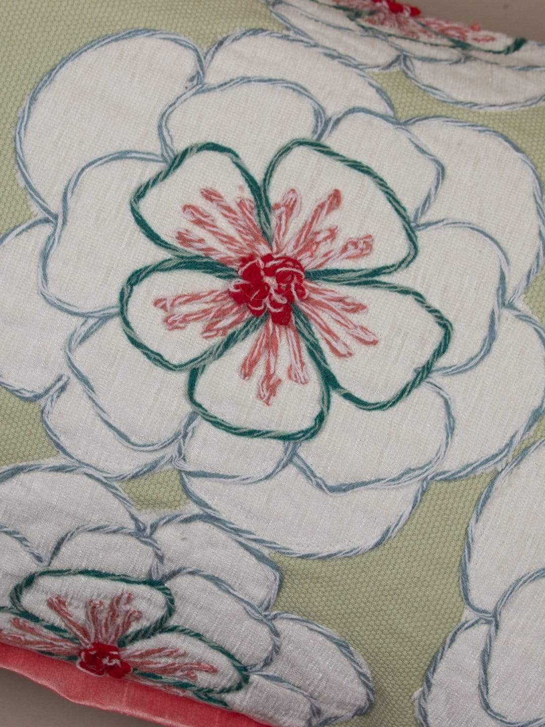 Cushion Cover | Cotton Hand Embroidered | Mint Green, 14L x 20W inches