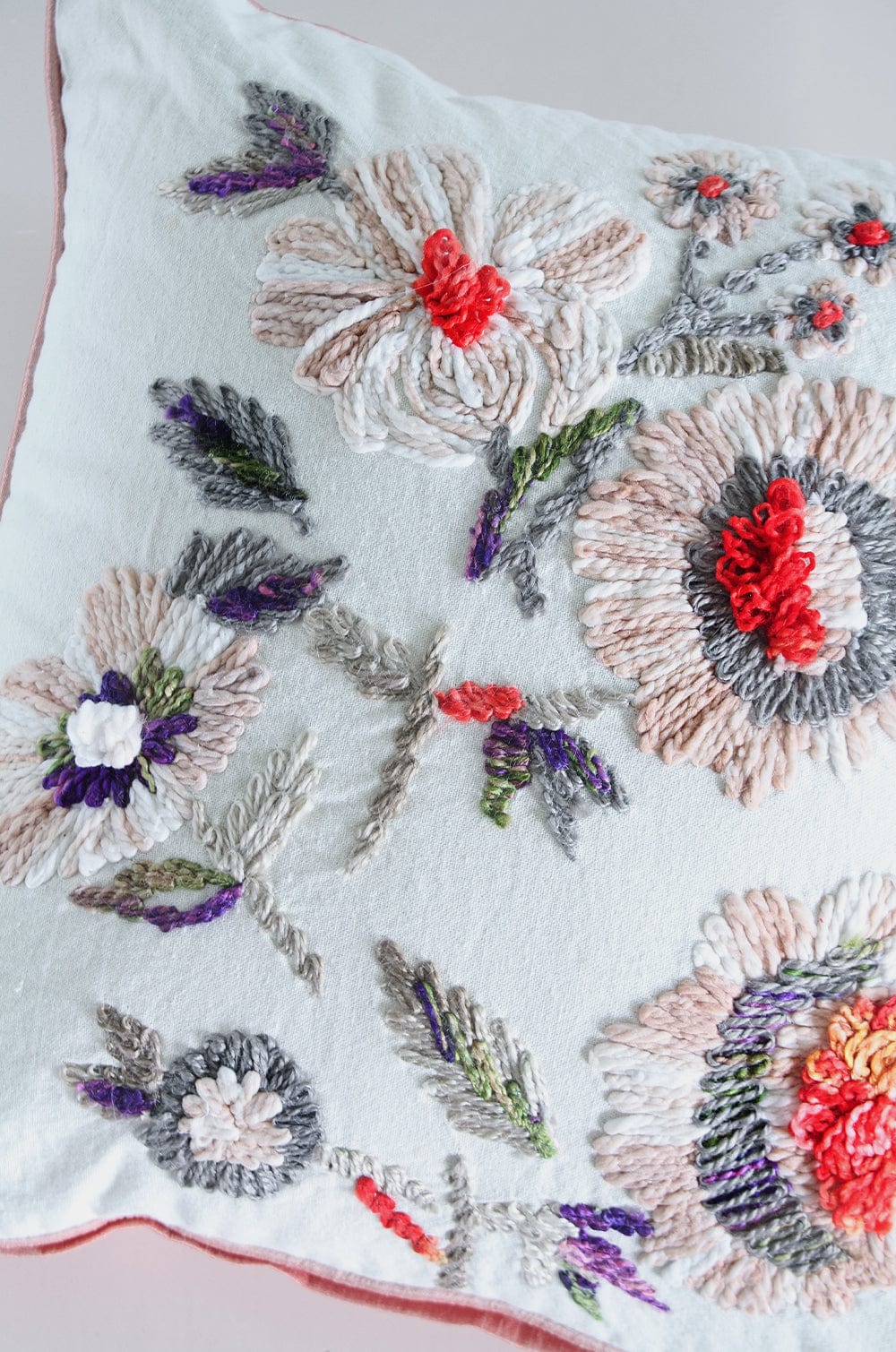 Cushion Cover | Embroidered Cotton Bloom Pattern | 18x18 Inches