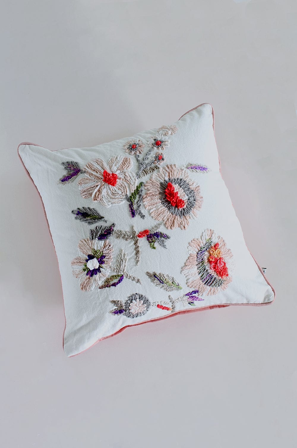 Cushion Cover | Embroidered Cotton Bloom Pattern | 18x18 Inches