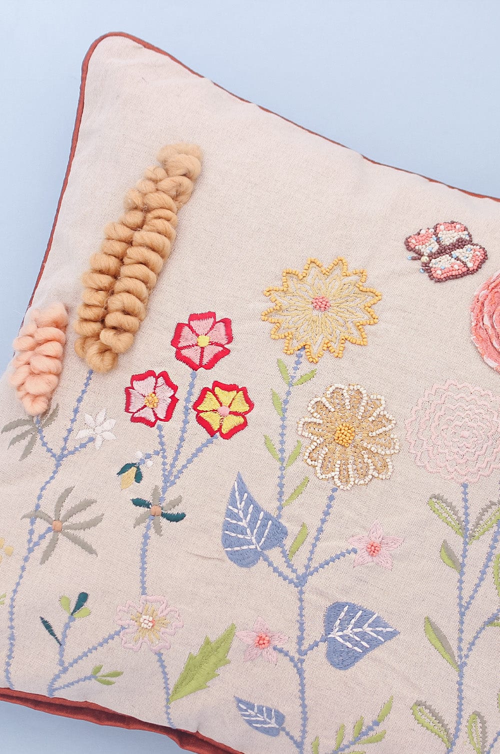 Cushion Cover | Embroidered Cotton Ranunculus | 18 x 18 Inches