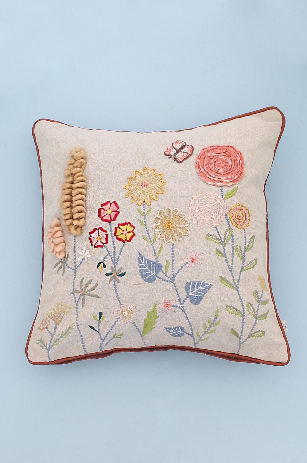 Cushion Cover | Embroidered Cotton Ranunculus | 18 x 18 Inches