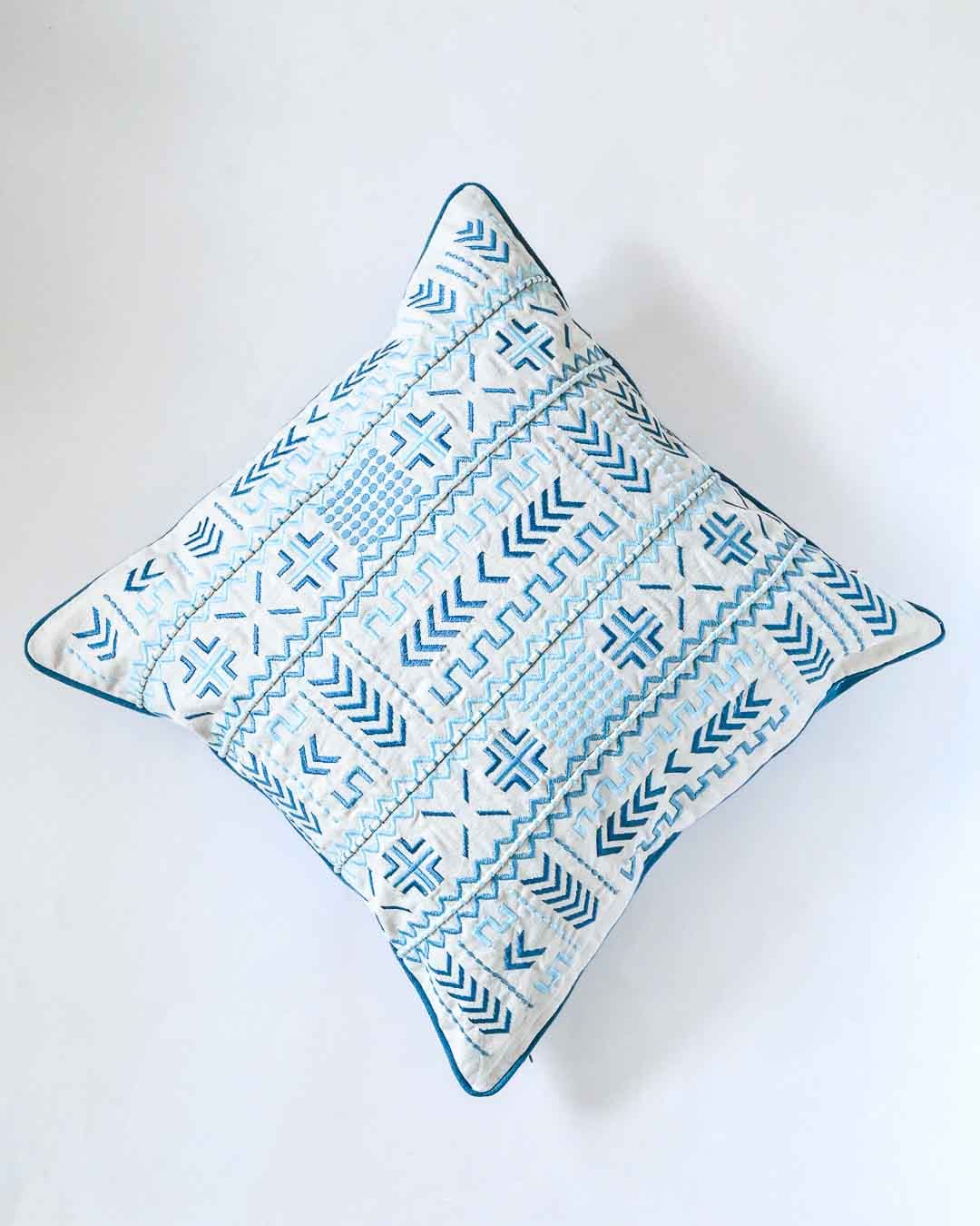 Cushion Cover | Embroidered Cotton Piped Edge | 18" x 18"