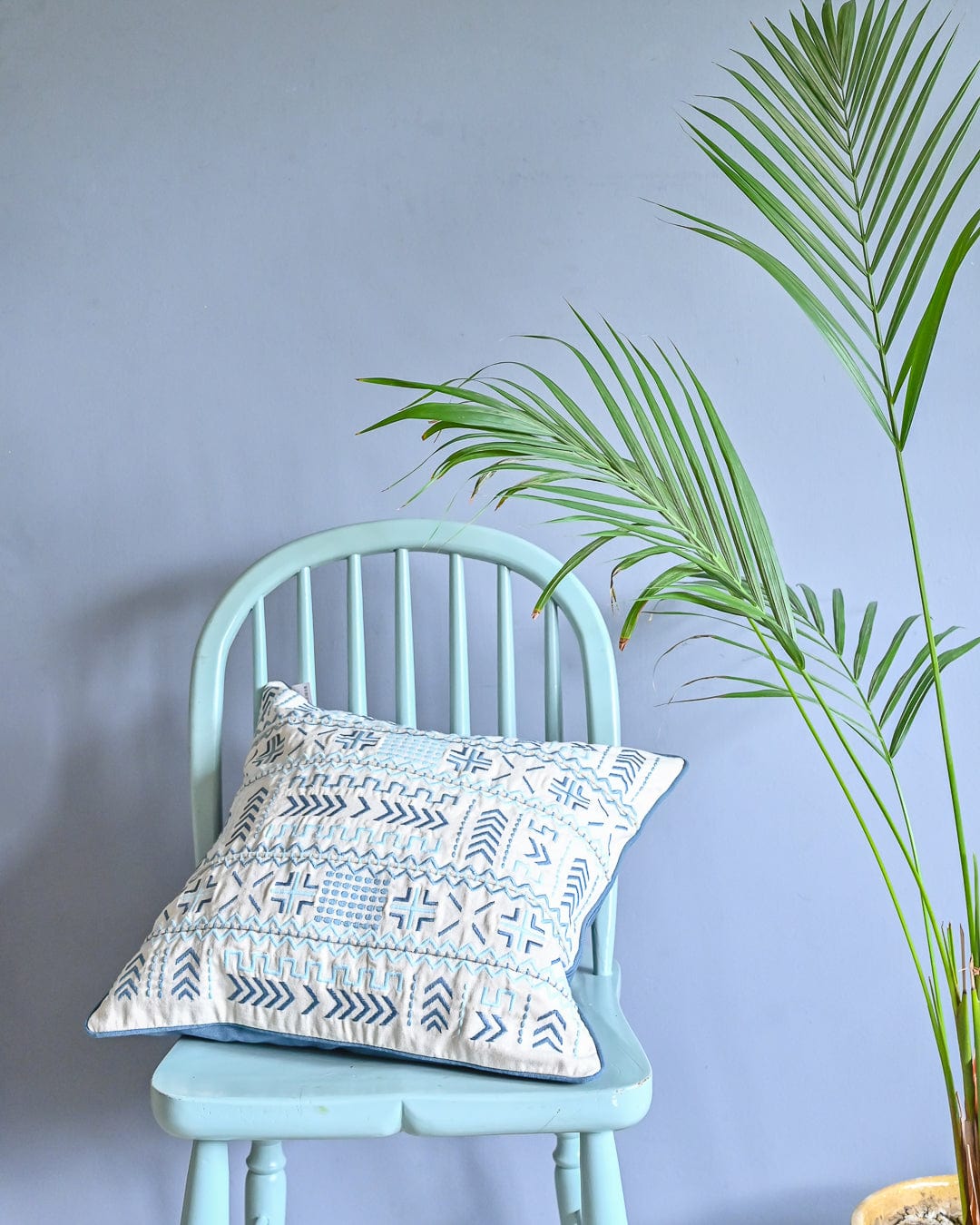 Cushion Cover | Embroidered Cotton Piped Edge | 18" x 18"