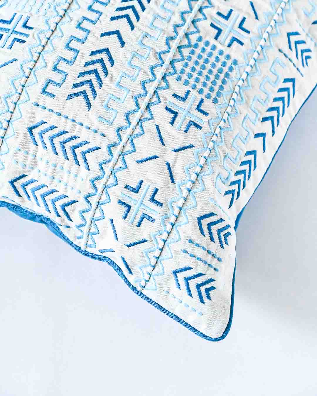 Cushion Cover | Embroidered Cotton Piped Edge | 18" x 18"