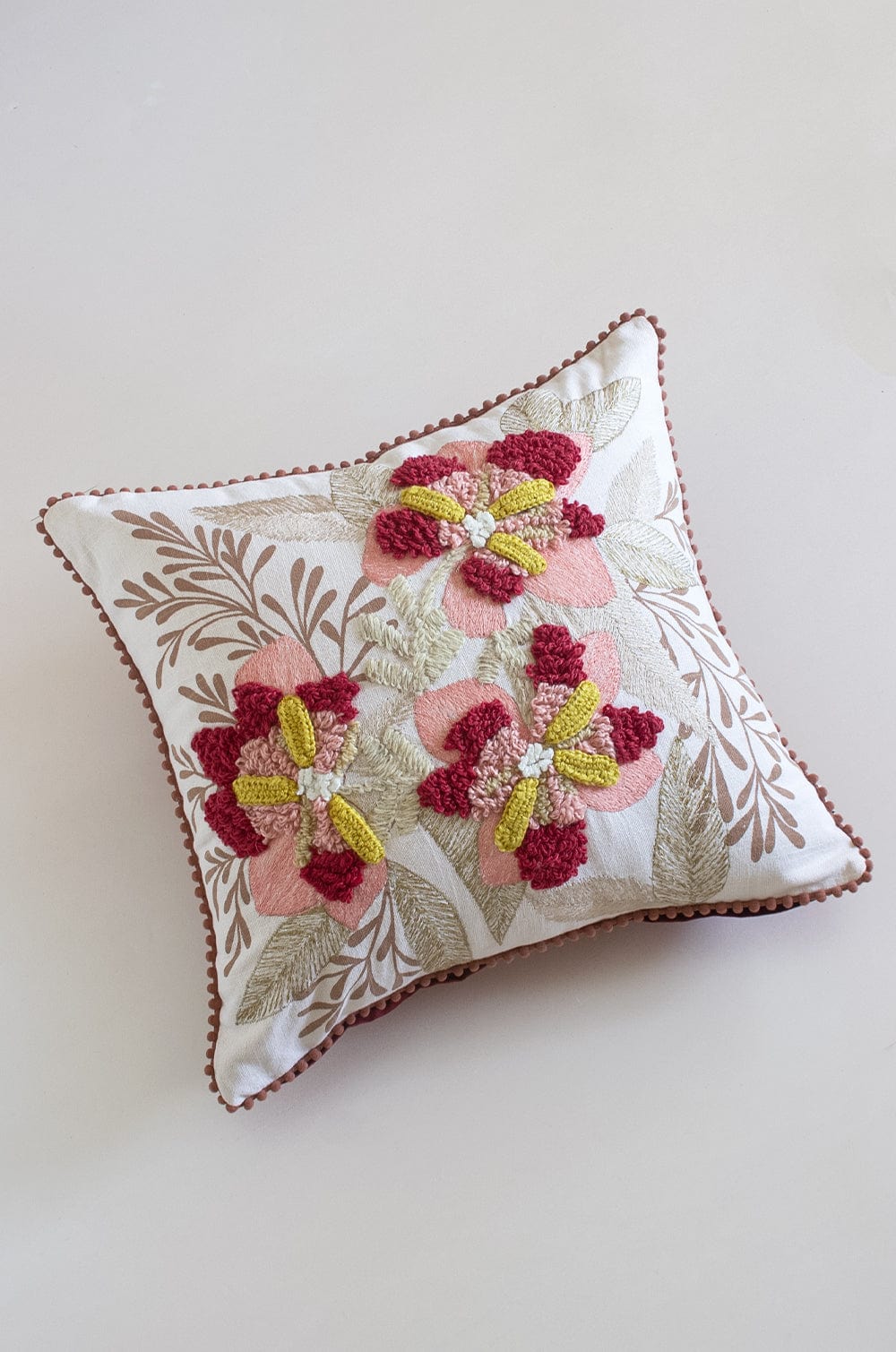 Cushion Cover | Embroidered Cotton Sienna | Multi, 18x18 Inches