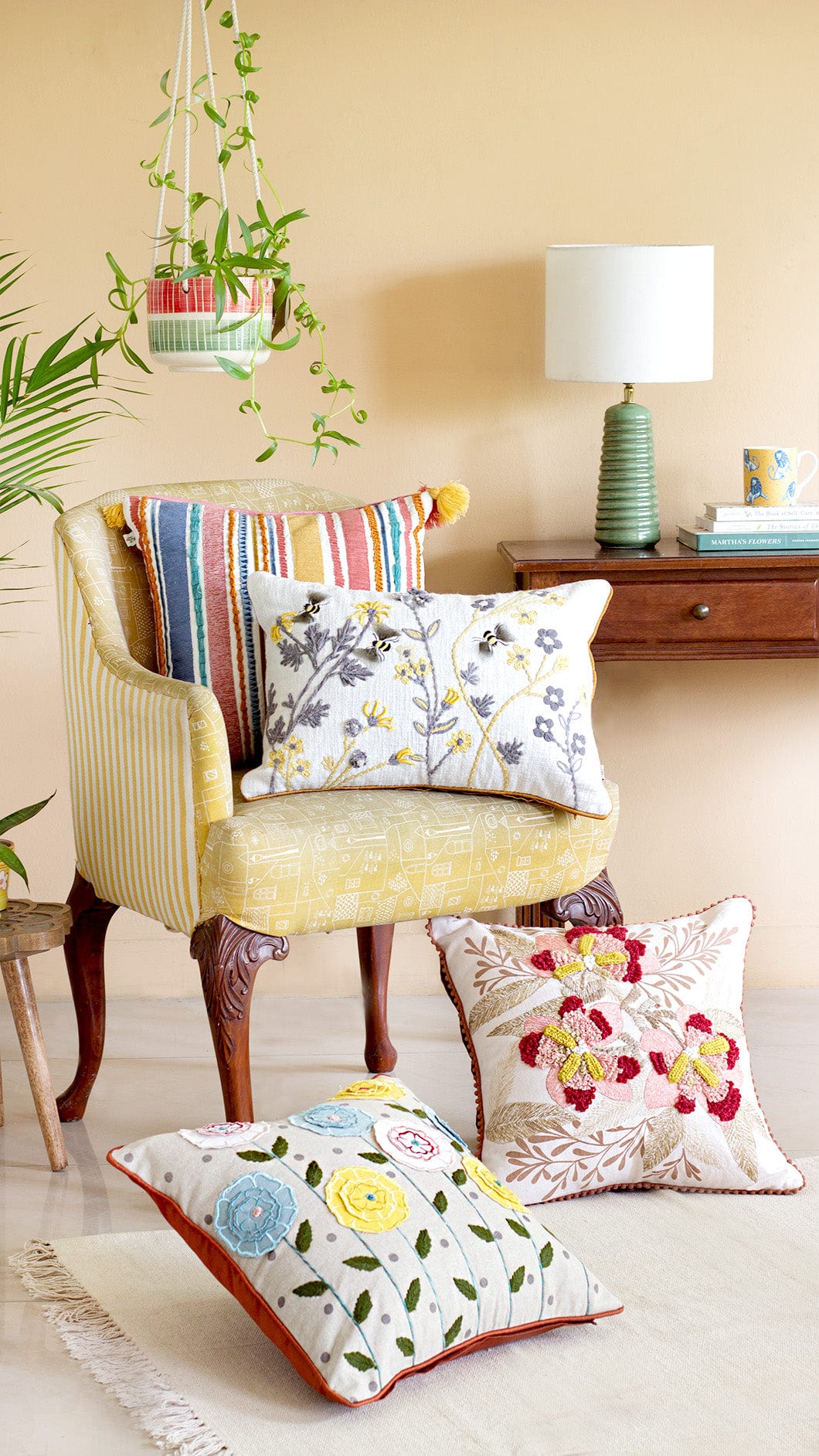 Cushion Cover | Embroidered Cotton Sienna | Multi, 18x18 Inches
