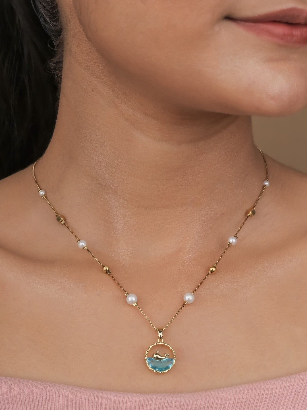 Brass Gold-Plated Necklace – Women's Jewellery – Gold-Plated Brass – Crystal Embellished