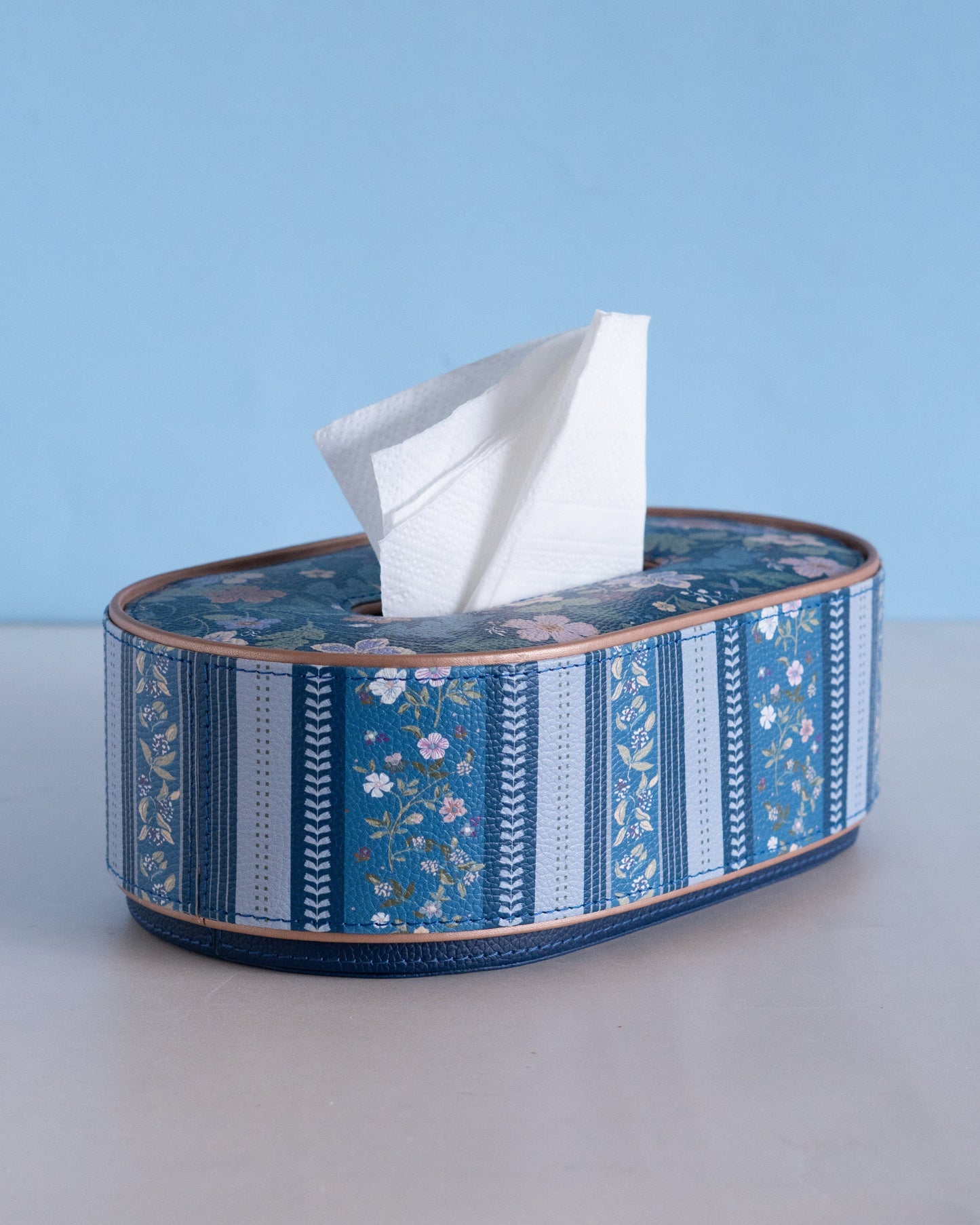 Storage Blue Vegan Leather Tissue Holder