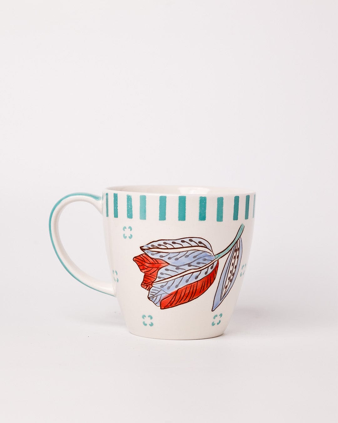 Stripe & Stem Handpainted Ceramic Coffee Mug with Lid 325ml