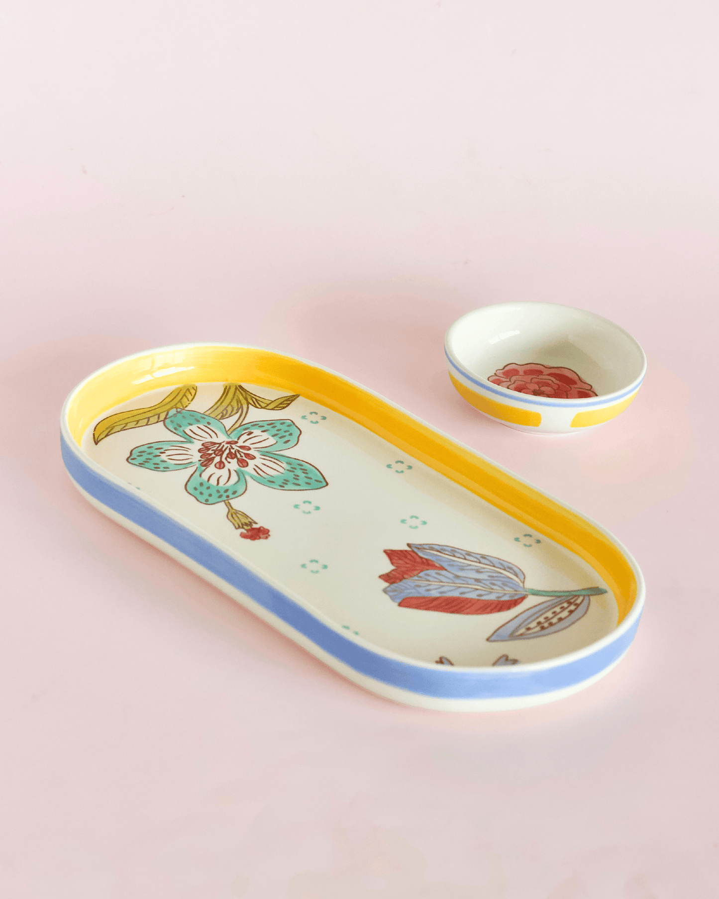 Serving Bowl | Hand-painted Ceramic Serving Set | Stripe & Stem