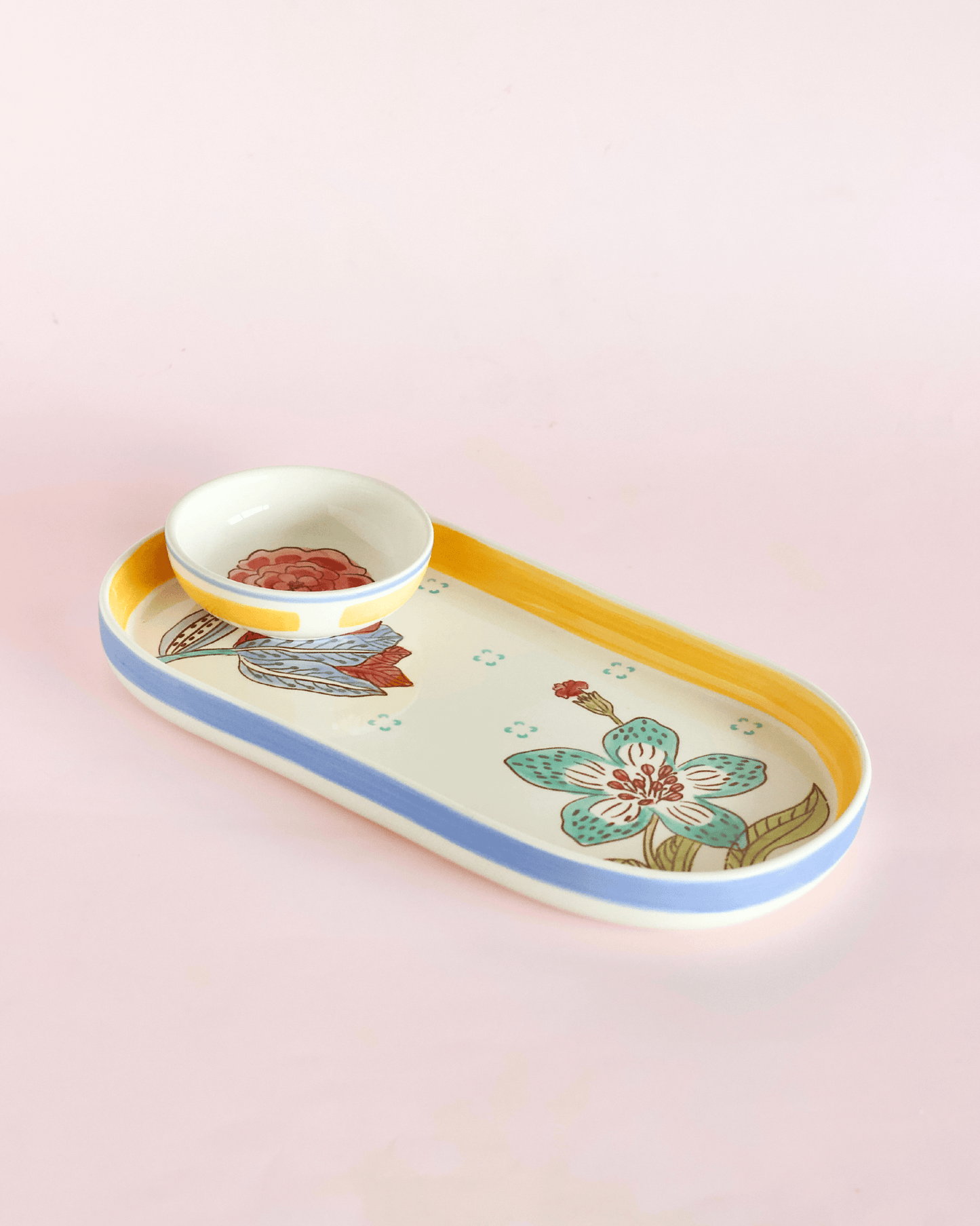Serving Bowl | Hand-painted Ceramic Serving Set | Stripe & Stem