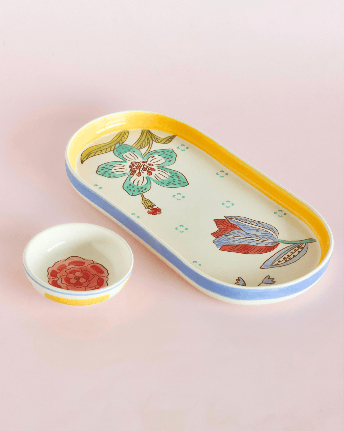 Serving Bowl | Hand-painted Ceramic Serving Set | Stripe & Stem