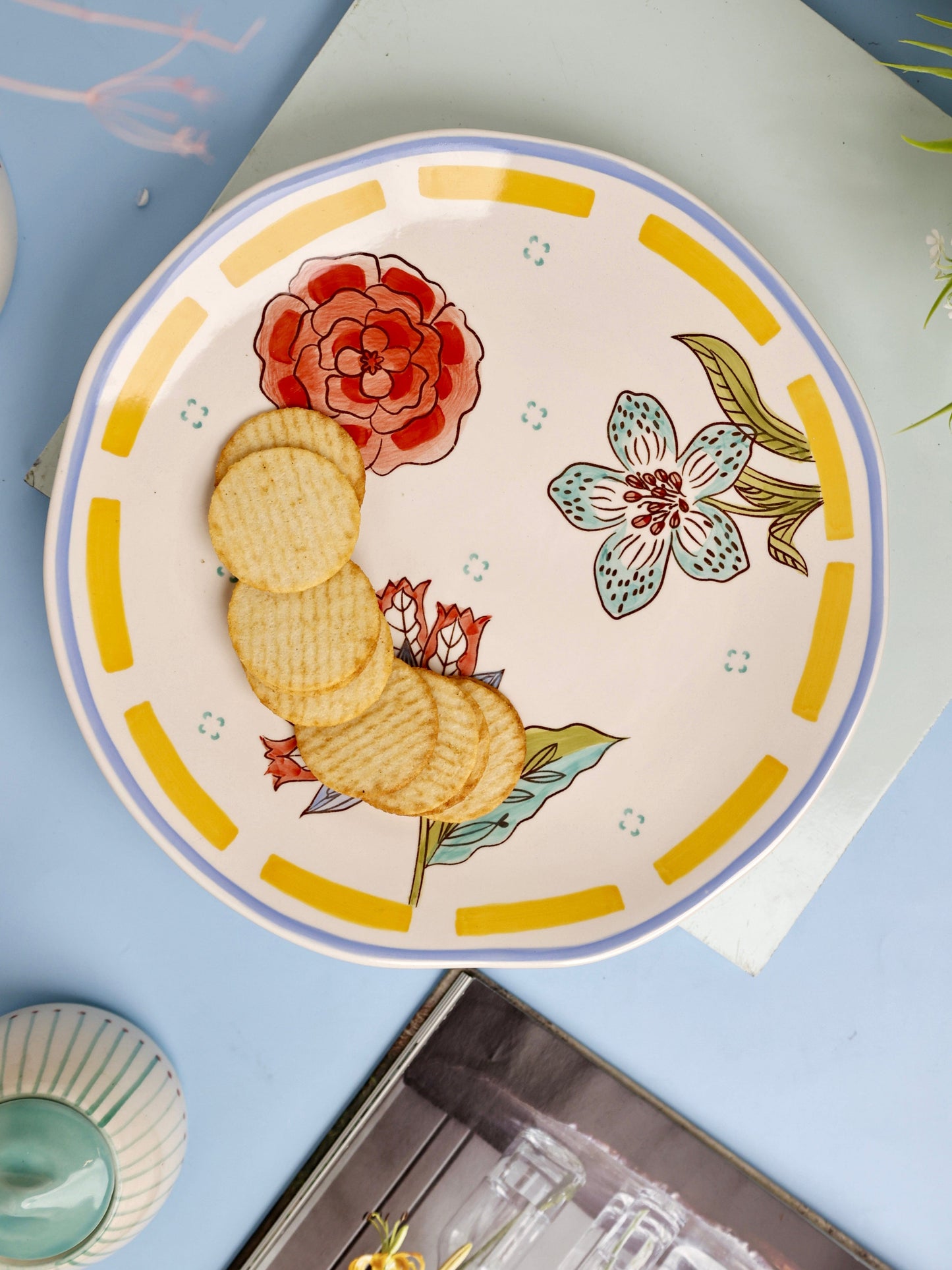 Serving Plate | Handpainted Ceramic Floral Round | 27x3cm