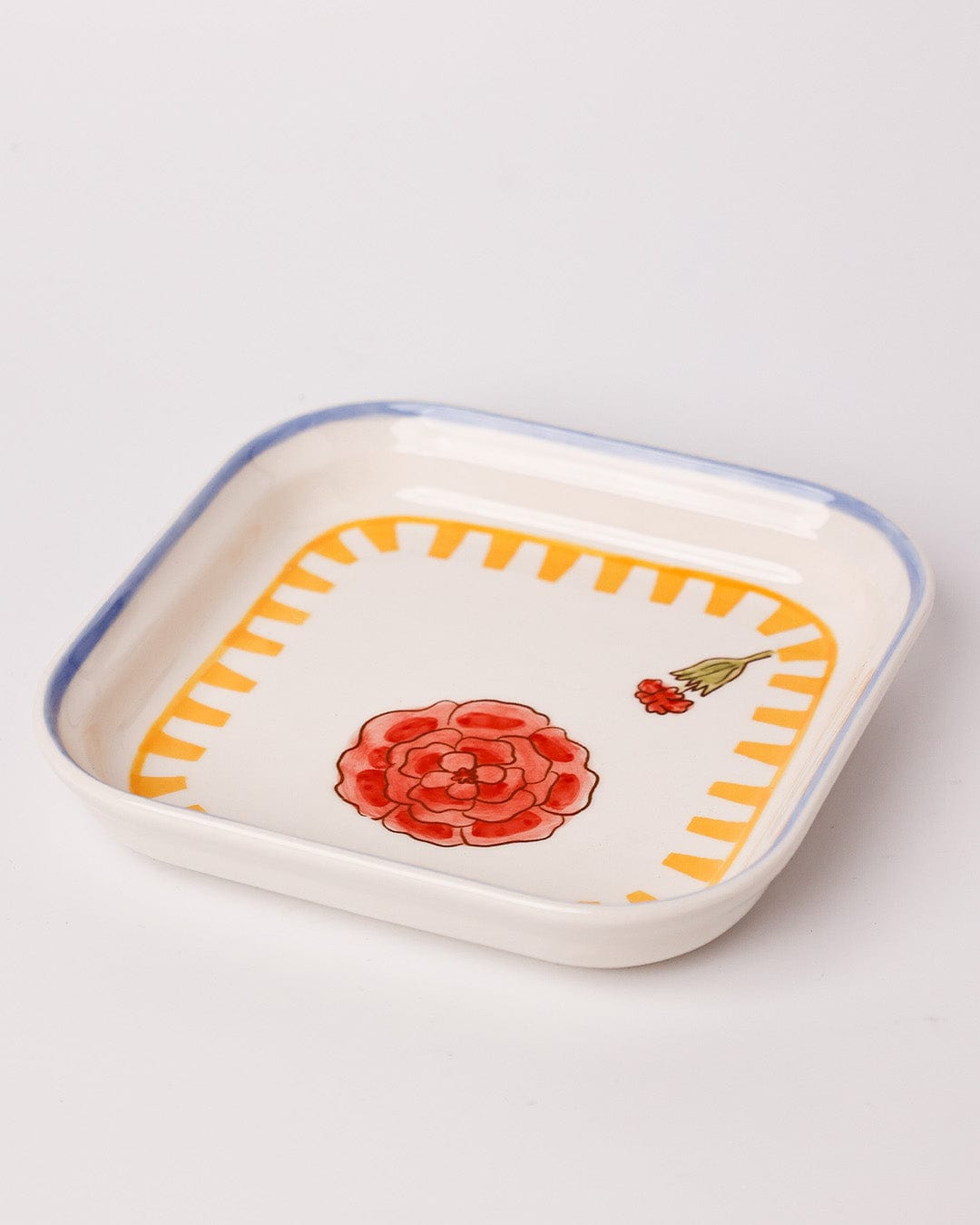 Serving Plate | Ceramic Hand-painted Floral Square | 15.5x15.5x3cm, Set of 4