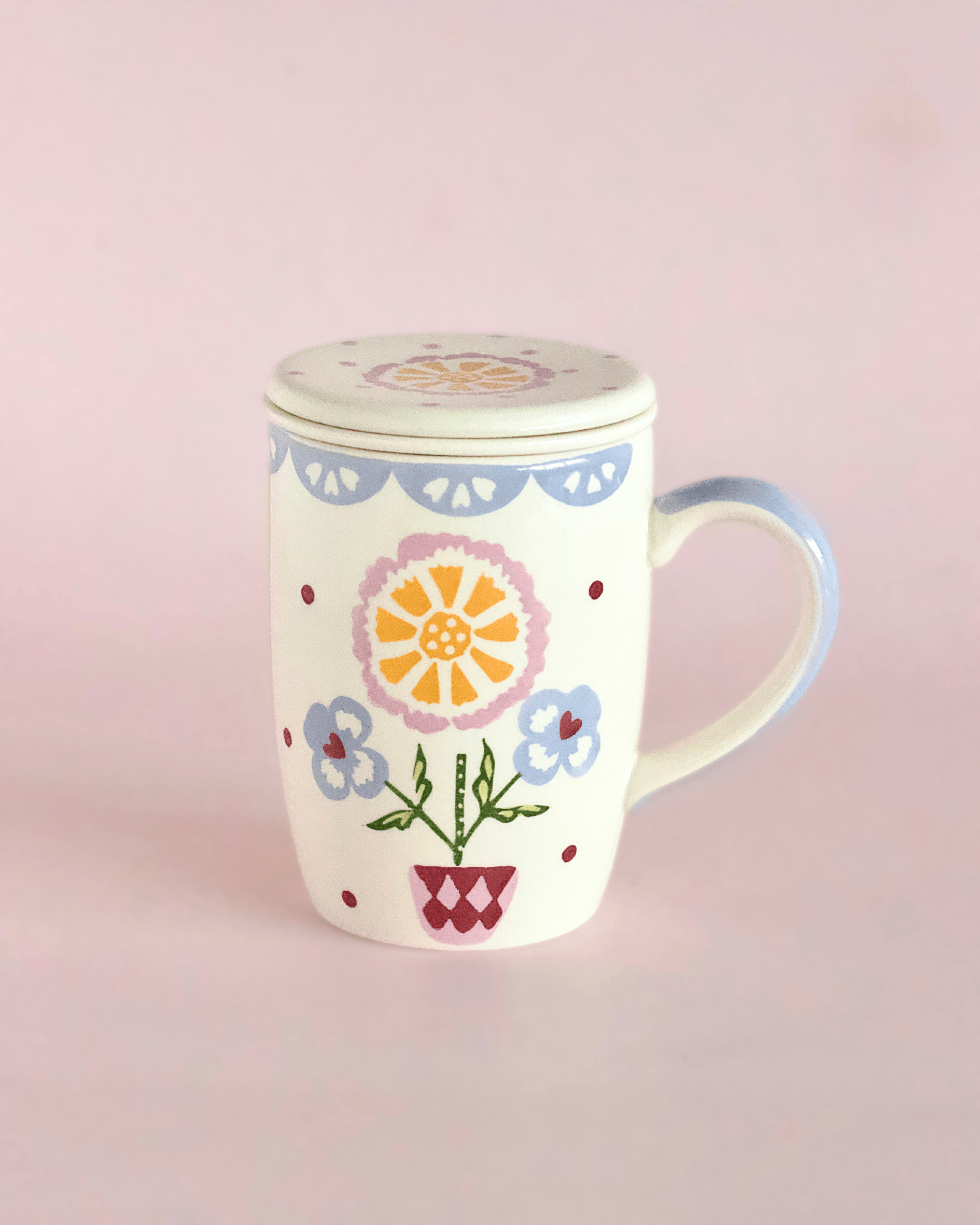 Sundrop Handpainted Ceramic Mug With Infuser and Lid 385ml