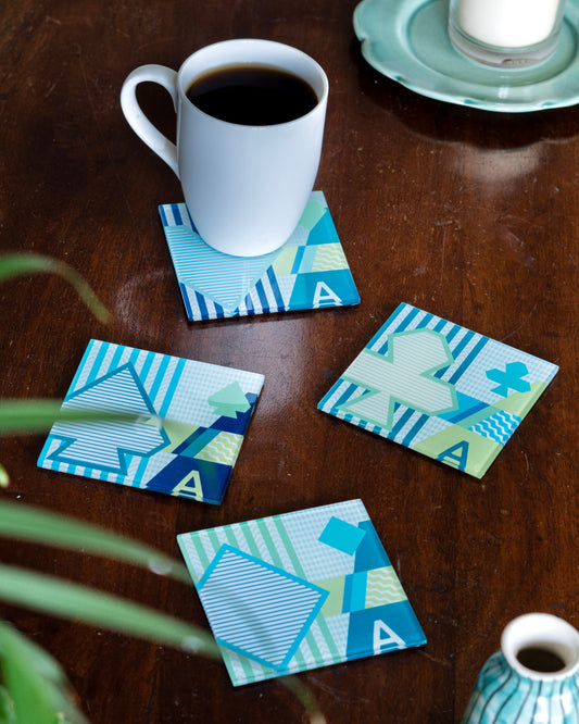 Ace Toughened Glass Coasters - Set of 4 - Green