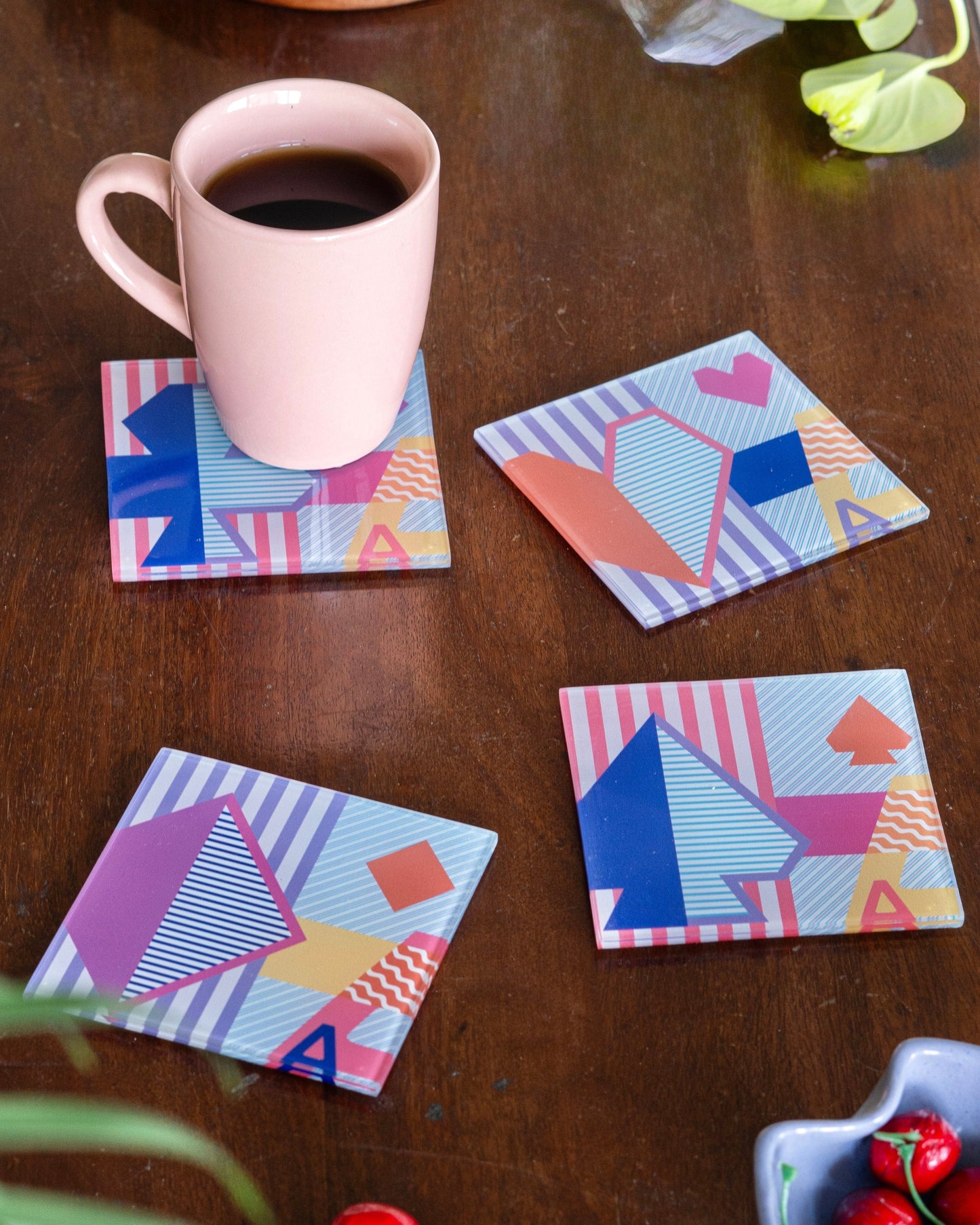 Ace Toughened Glass Coasters - Set of 4 - Pink