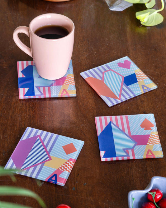 Ace Toughened Glass Coasters - Set of 4 - Pink