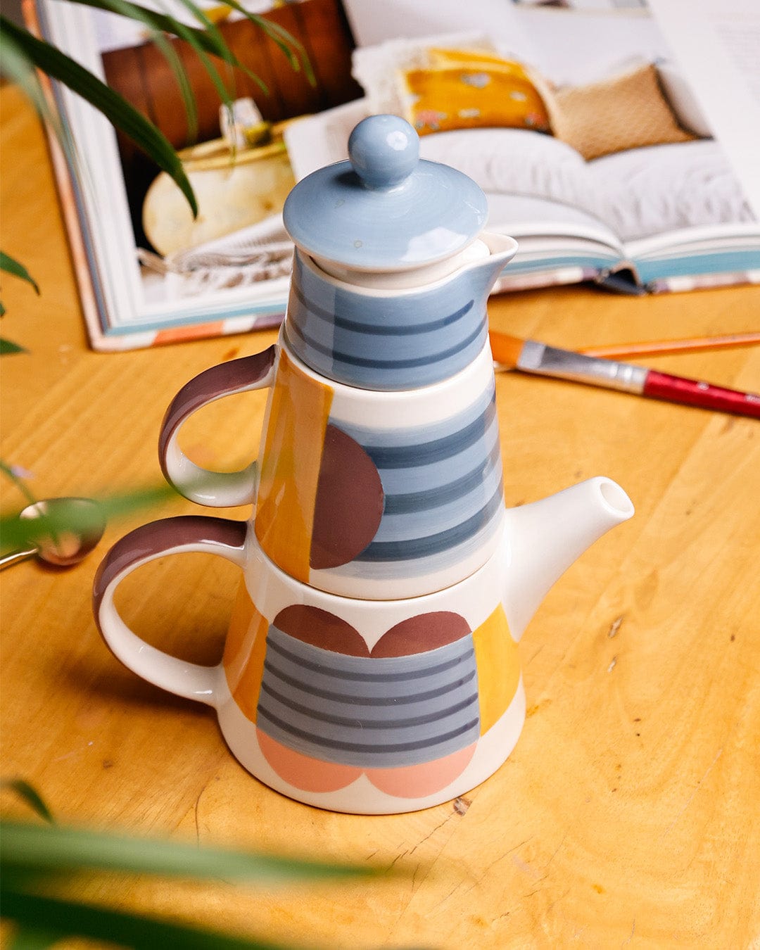 Mug | Hand-painted Ceramic Tea Set | Set of 3 | Stackable Design
