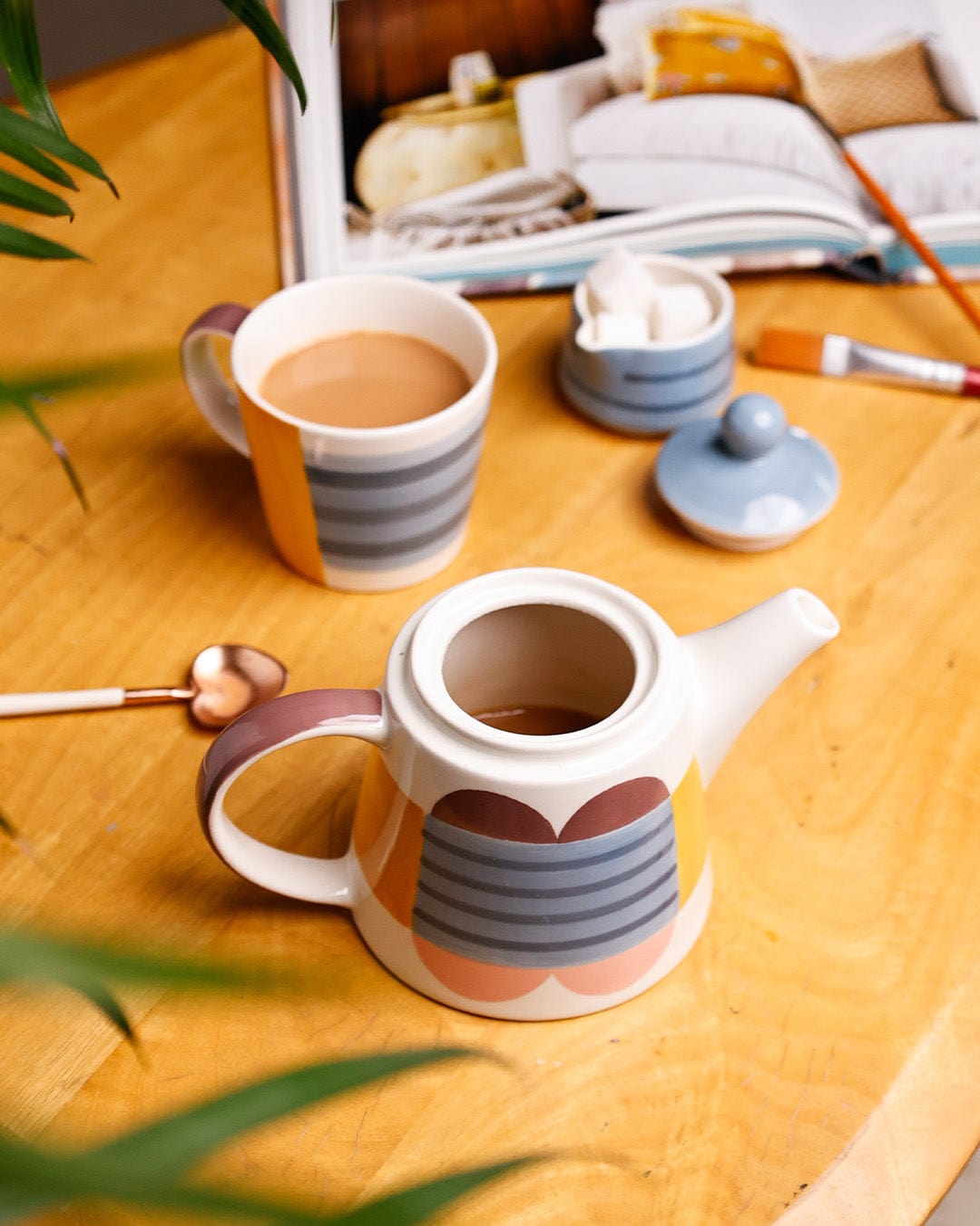Mug | Hand-painted Ceramic Tea Set | Set of 3 | Stackable Design