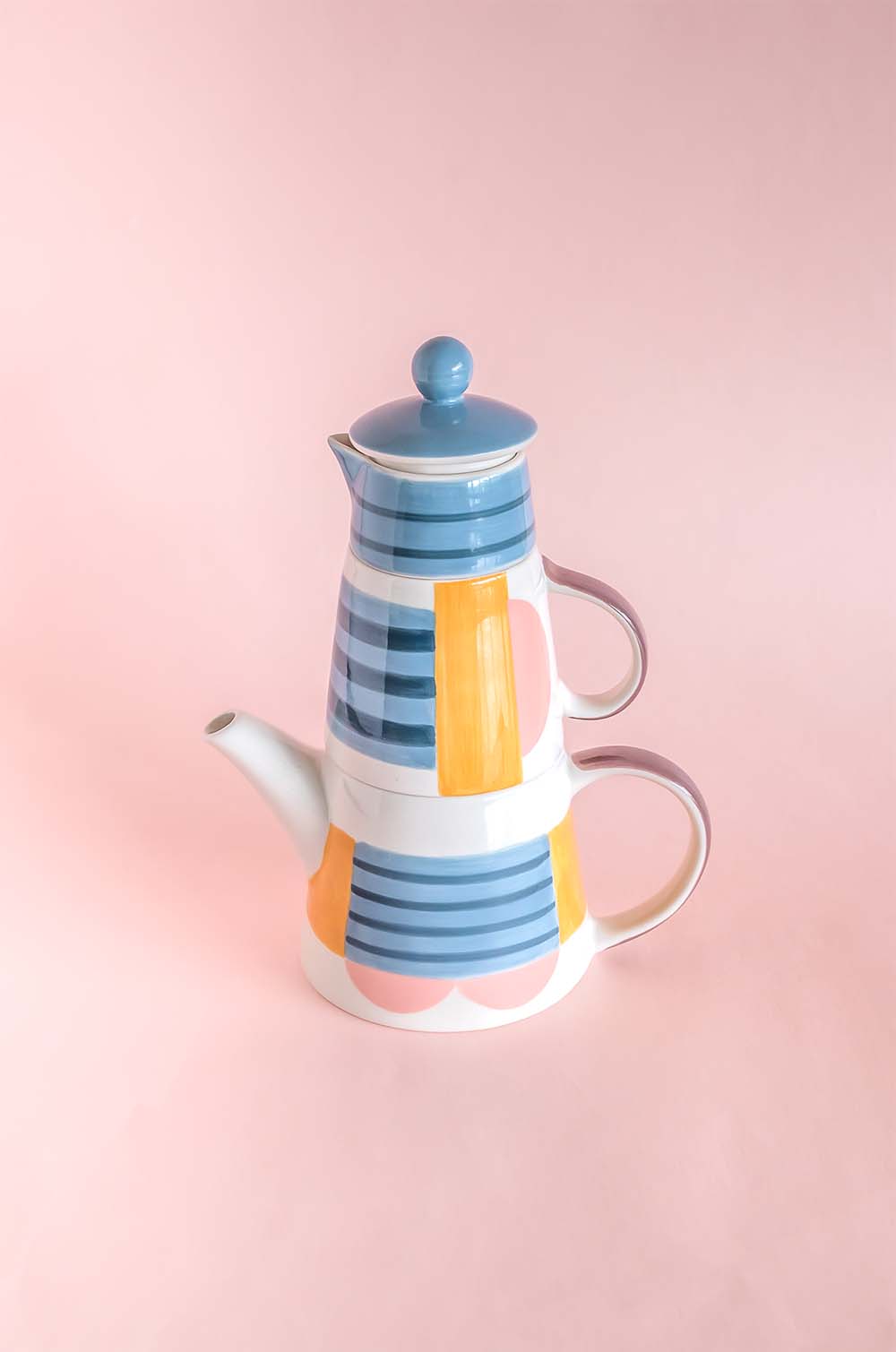 Mug | Hand-painted Ceramic Tea Set | Set of 3 | Stackable Design