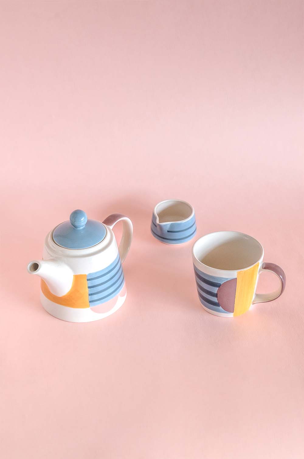 Mug | Hand-painted Ceramic Tea Set | Set of 3 | Stackable Design